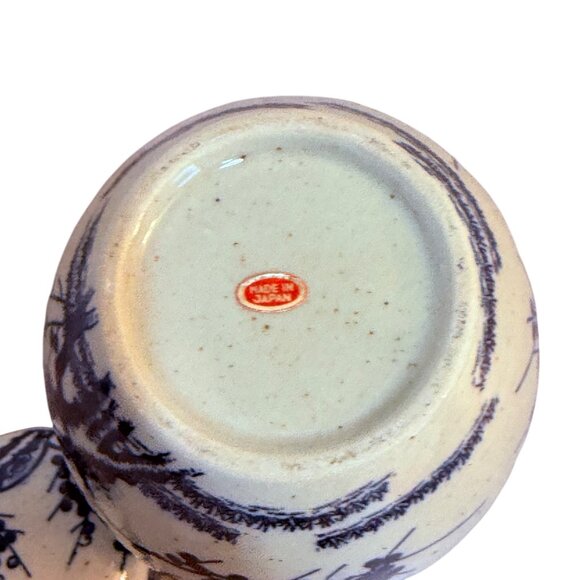 Japanese Ceramic Ginger Jar Pottery Lid VTG Blue Floral Cherry Blossom Storage - Picture 5 of 14